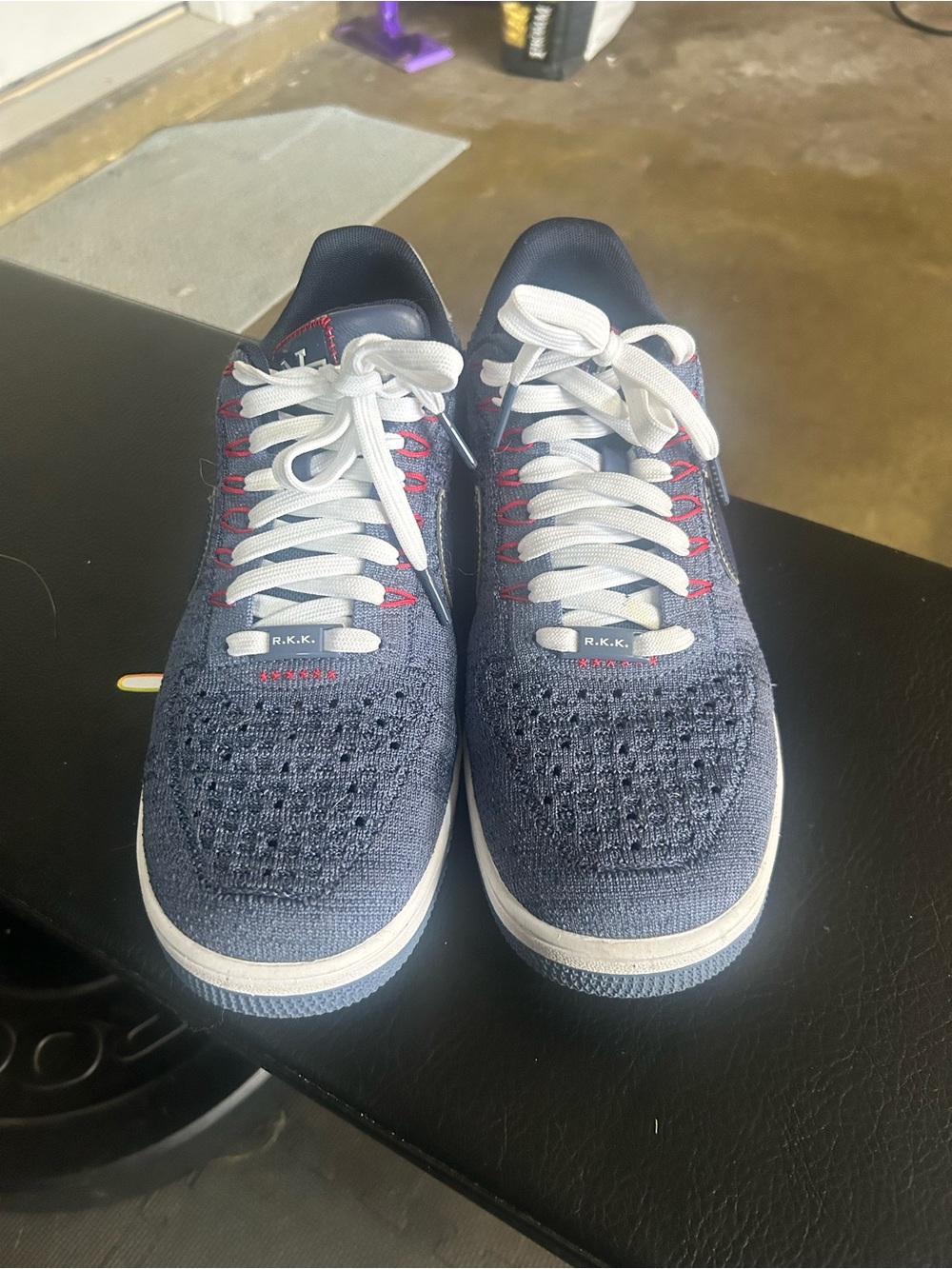 Nike Men's Navy Knit Athletic Sneakers with White Laces and Red Accents